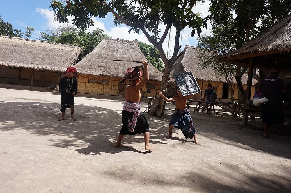 Dua Bocah Sasak Bertarung Prisean - Two Sasaknese Boys fighting at Prisean Match